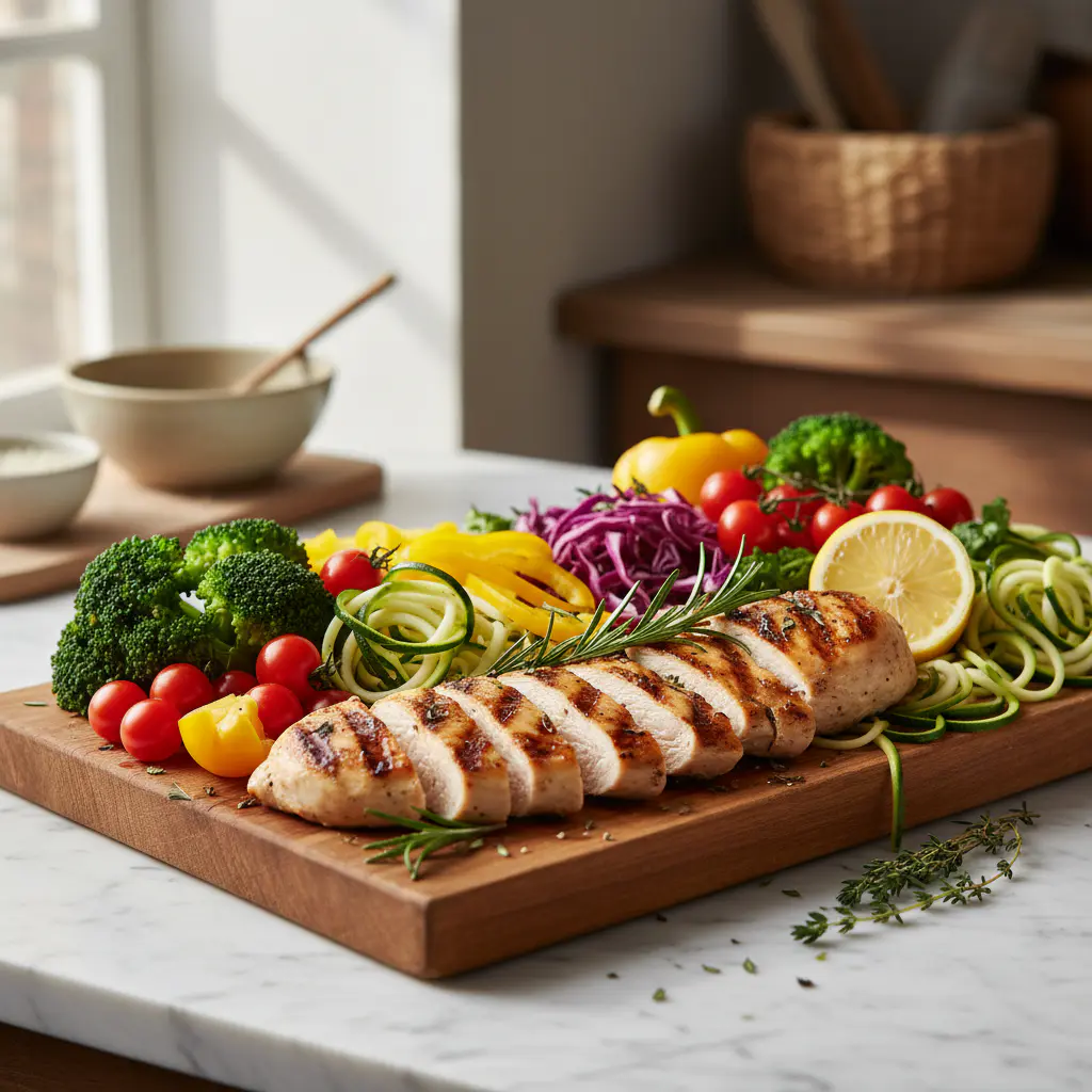 Fresh vegetables and chicken
